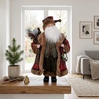 Manteau court en laine rouge Père Noël avec garniture en fourrure bouclée anthracite, lanterne décorative de Noël moderne