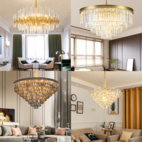 Grandes lampes suspendues nordiques modernes Décoration de mariage d'hôtel personnalisée avec lustre en or-lustres de luxe à haut plafond en cristal de salon