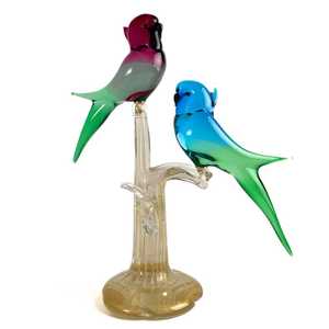 Sculpture de couple de perroquets en verre soufflé à la main, vase de table moderne en cristal, forme irrégulière, décoration artistique, écologique, haute qualité - Product Image 1