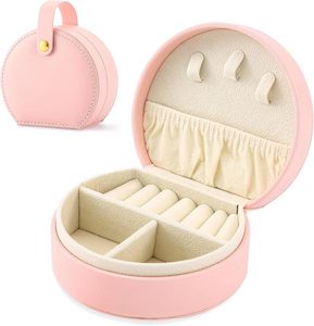 Estuche de Viaje Pequeño para Joyas al por Mayor con Asa de Cuero PU para Niñas, Anillos, Pendientes, Collares, Estuche de Almacenamiento de Joyería - Product Image 1