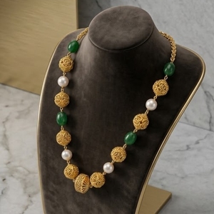 Collar Mala Antiguo de Plata 925 con Piedra Verde y Perlas, Cadena Larga Étnica Tradicional para Mujer - Product Image 3