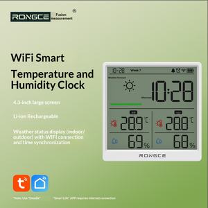 Thermomètre électronique à affichage numérique WiFi intelligent <span class=keywords><strong>pour</strong></span> usage domestique intérieur, réveil, grand écran, température et <span class=keywords><strong>humidité</strong></span> haute précision - Product Image 5