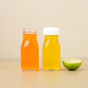 100ml French Square Glass Kombucha Bottle Juicy Fruit Storage Jar With Plastic Tamper Proof cap
