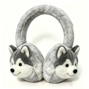 Customized Cute Husky Plush <b>Earmuffs</b>, Soft Gray-<b>White</b> Fluffy Winter Ear Warmers for Kids, Adorable Dog Face Cold Weather Ear - Product Image 1