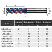 Fraise à queue CNC en carbure de tungstène 8 mm, revêtement Nano Bleu, micro-grain, à une dent |   Longueur de coupe effective de 12 mm