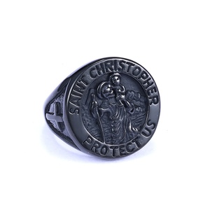 Bague Vintage Saint-<span class=keywords><strong>Christophe</strong></span> en Acier Titane, Bague Chevalière Ronde, Bague Saint-<span class=keywords><strong>Christophe</strong></span> Protège-nous - Product Image 2