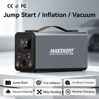 Portable 2-in-1 Mini 12V Jump Starter Air Pump Compressor Battery Tire Inflator Power Bank Car Vacuum Cleaner 1800A 60000mAh