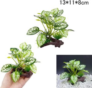 3-Piece Aquarium Ornament Box Set Artificial Driftwood Cave Silk Leaves Plastic Polyethylene Fish Tank <strong>for</strong> <strong>Goldfish</strong> <strong>Bowl</strong> - Product Image 4