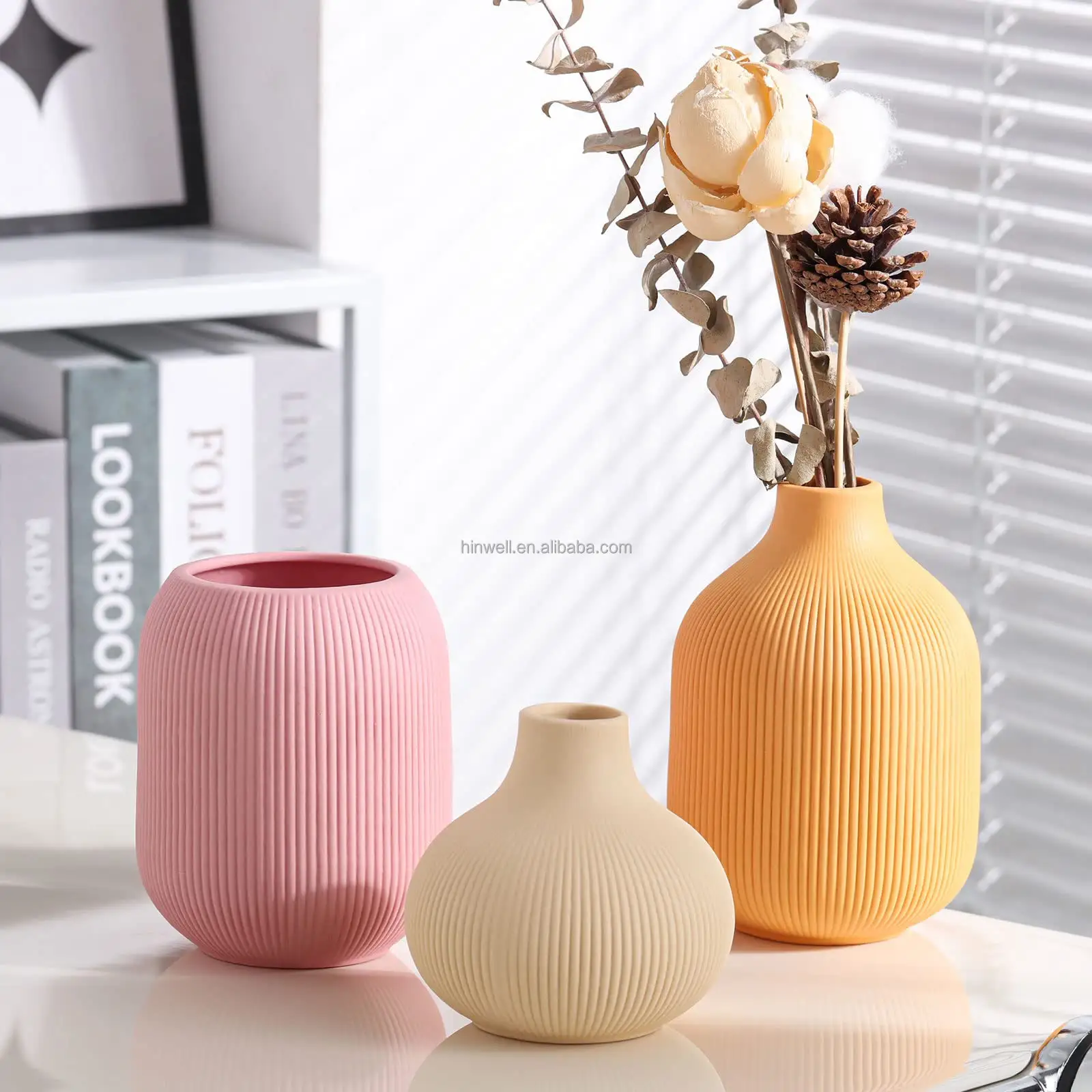 Jarrones decorativos bohemios de estilo minimalista rústico hechos a mano, jarrón de cerámica Premium naranja para pampas