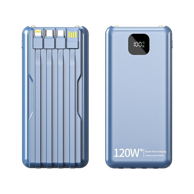 HENGZHIDA 10000mAh Li-Polymer Battery Fast Charging 120W Four-wire Mobile Power Supply Led Display Self-contained Data Line