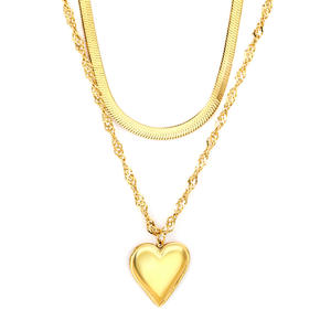 Collar con Colgante de Corazón y Diamantes de Acero Inoxidable para Mujer, Estilo Europeo Americano, Cadena de Bambú, Chapado en Oro de 18K - Product Image 5