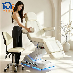 Sillón de Belleza Eléctrico Blanco Personalizable de Fábrica con Respaldo Reclinable, Cama Facial para Clínica Estética - Product Image 1