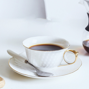 JADE New Nordic Modern Style White Gold Ceramic Coffee Cup Saucer <b>Set</b> Bone China Porcelain 200-220ml <b>Microwave</b> Safe Gift Box - Product Image 1