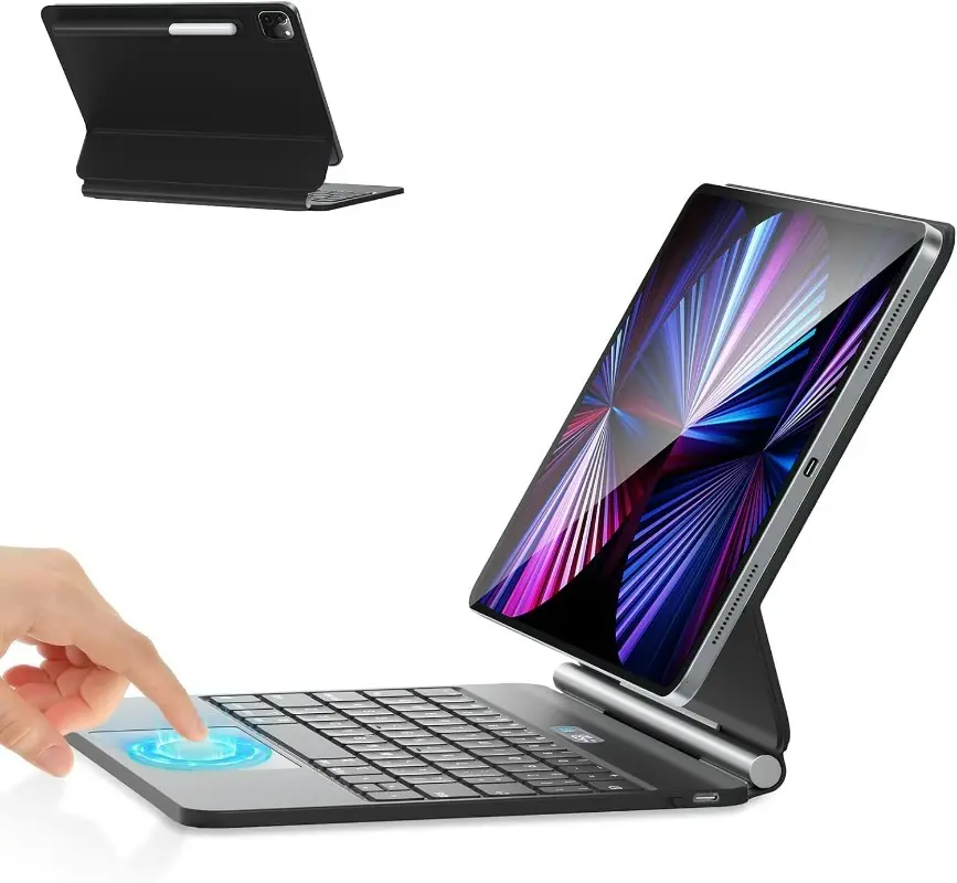 Capa magnética para teclado sem fio BT Magic, teclado com luz de fundo LED Touchpad para iPad de 10,9/11 polegadas, novidade de 2024