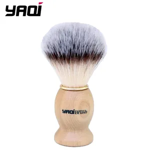 YAQI-cepillo de afeitar ecológico para hombre, accesorio de limpieza de marca privada, sensación suave vegana, pelo sintético, mango de madera