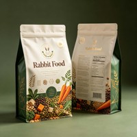 Sachet personnalisé pour aliments pour lapins, fond plat, soufflet latéral, refermable, en plastique, pour aliments pour animaux de compagnie, oiseaux, poissons, chats, chiens