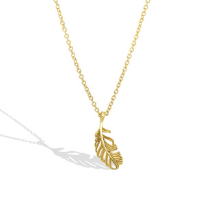 <b>14K</b> <b>Gold</b> Plated Dainty Brass Necklace Trendy Minimalist Everyday Jewelry Feather Shape Claw Setting Link <b>Chain</b> Inspired Gift - Product Image 1