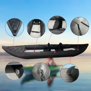 Opblaasbare Roeiboot Carbon Look Oem Groothandel 2 Persoons Vissen Kajak Peddelboot Met Accessoires Veiligheidsmateriaal Stukken