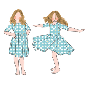 Dernière Offre Spéciale Filles <span class=keywords><strong>Demi</strong></span>-manches Design Twirl Robe Personnalisable Motifs Floraux D'été Robe Longueur Genou - Product Image 4