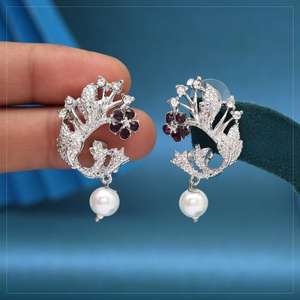 Moda Color rojo Monalisa piedra tachonado AD pendientes colgantes collar latón circón perla boda cena moda ramificado - Product Image 1