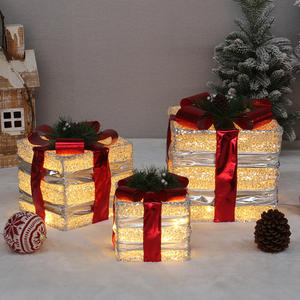 Luxury Set of 3 Christmas Metal Gift <strong>Boxes</strong> with <strong>Light</strong> <strong>up</strong> Xmas <strong>Present</strong> Ornament for Tree Indoor Outdoor Yard Holiday Decor - Product Image 6