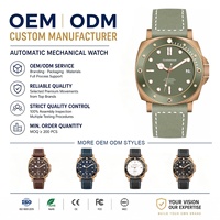 Montre de plongée automatique mécanique en cuir de haute qualité OEM, boîtier en bronze, édition limitée, aiguilles lumineuses, pour homme
