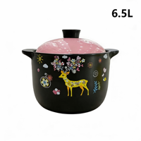 Casserole en céramique noire de 6,5 L avec motif décoratif, style chinois, écologique, durable, pour cuisinière à gaz, antiadhésive, avec revêtement de qualité alimentaire, compatible lave-vaisselle