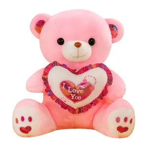 Coussin en peluche Kawaii adorables jouets en peluche doux illuminent un ours en peluche brillant cadeau de saint valentin