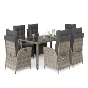 Ensemble de salle à manger de jardin en rotin gris 7 pièces avec repose-pieds réglables, mobilier d'extérieur au design contemporain - Product Image 1