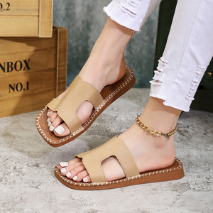 ashion Fashion Outgoing Soft Leather Comfortable Flat Womens Slippers Massage Bottom Hollow Simple Beach <b>Cool</b> Slippers231 231 - Product Image 4