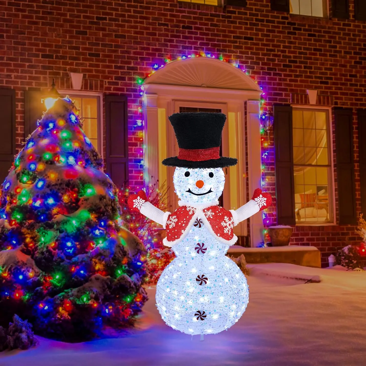 50 Inch Collapsible Lighted Snowflake Coat Snowman Outdoor Christmas Pre-Lit Light Up LED Xmas Outdoor Holiday Decorations