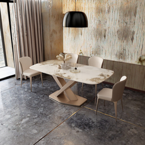 Ensemble de table à manger en pierre de luxe, écologique, 6 chaises pour restaurant, hôtel, design moderne, plateau en pierre frittée pour table de restaurant - Product Image 2