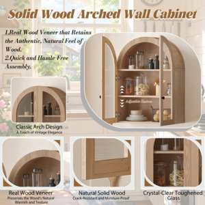 Kabinet Dinding Lengkung, Kabinet Penyimpanan Dinding Berlapis Kayu dengan Rak yang Dapat Disesuaikan, Kabinet Dinding Mengambang Dekoratif - Product Image 5