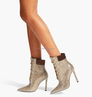 Bottines en cuir scintillantes Beyonce avec cristaux, talon aiguille de 6 pouces, sexy et luxueuses, mi-mollet, pour femme