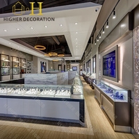 Vitrines de présentation en verre sur mesure pour bijouterie haut de gamme, éclairage LED commercial, design intérieur de magasin de bijoux, vitrine de présentation