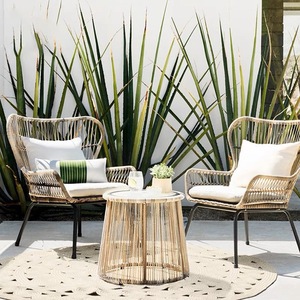 Chaise de salle à manger en aluminium résistante à l'eau, style nordique, en rotin et corde, empilable, pour terrasse, restaurant, jardin, hôtel - Product Image 1