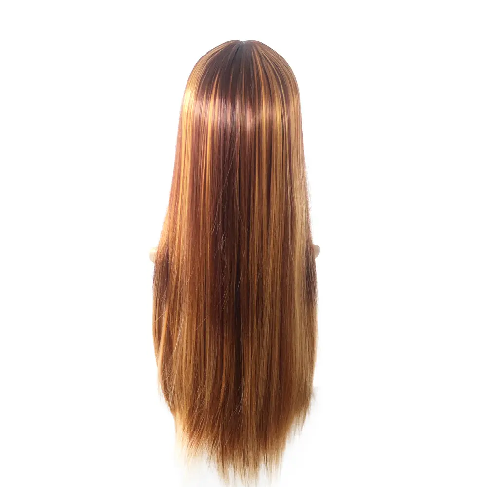 Wig lurus sintetis serat suhu tinggi, wig bernapas nyaman warna gradien