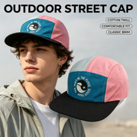 Casquette de camping rétro à 5 panneaux brodée sur mesure, motif vague colorée, pour la randonnée, la plage, les voyages, le quotidien et les loisirs