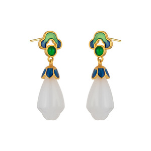 Chinese Style Retro Enamel Drop Earrings Flower Shape Teardrop Drip S925 Silver Needle Hanfu Jewelry Party Fashion - Product Image 5