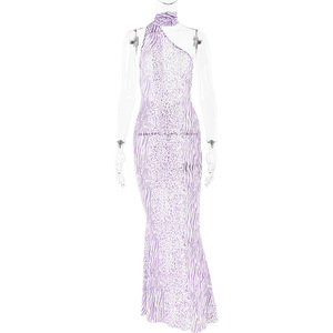 Robe de soirée longue sans manches en maille à imprimé léopard, dos nu, col licou, taille naturelle, collection été 2024, style européen et américain - Product Image 5