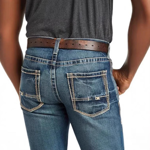 Pantalones Vaqueros <span class=keywords><strong>Bootcut</strong></span> para Hombre al por Mayor, Azul Oscuro Lavado, Tiro Medio, con Costuras en Contraste, Casuales para el Trabajo Diario - Product Image 3