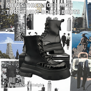 Thick Soled Short Boots Men's 2025 Winter New Ankle <b>Bootie</b> Lace-Up Genuine Leather Fashion Versatile Height Increasing Black - Product Image 2