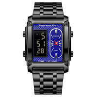 Jam Tangan Digital Sport Bisnis Anti Air Model Kotak untuk Pria, Bahan Stainless Steel Quartz, Grosir Fashion