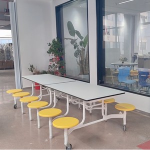 Multi Functional <b>Foldable</b> Conference <b>Table</b> Rectangle 12 Seat With Yellow Seats For Children Dining Room Use - Product Image 1