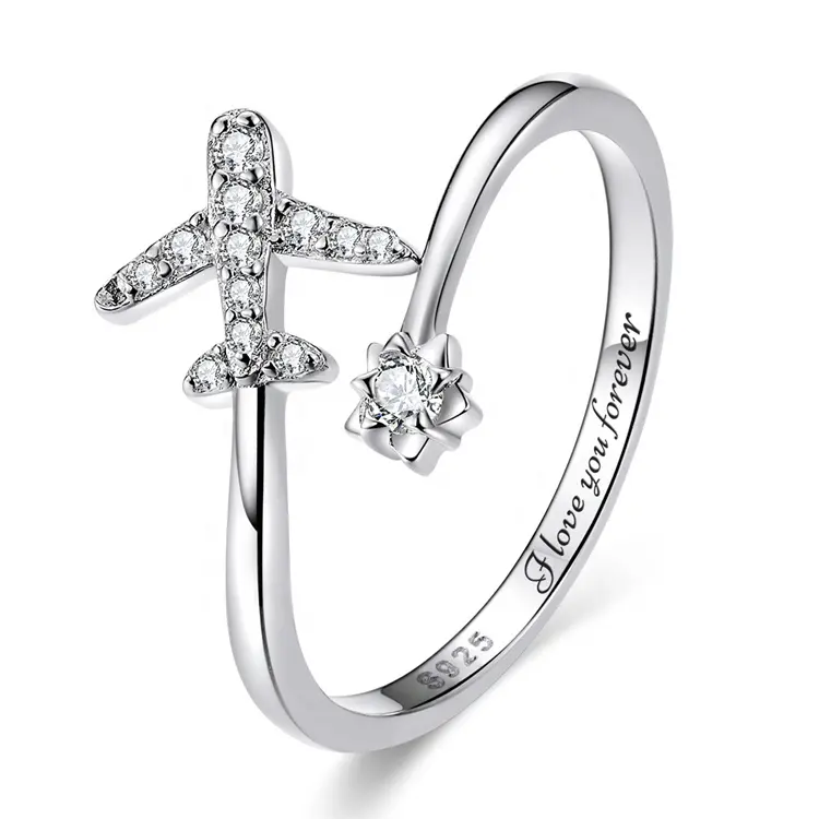 Youchuang-Anillo de boda de Plata de Ley 925 con diseño de avión, anillo ajustable, estilo Casual, con alfabeto, para mujeres