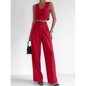 ชุดเซ็ต 2 ชิ้น เสื้อกั๊กขาสั้นลำลองสีพื้นสำหรับผู้หญิงแฟชั่นฤดูร้อน - Product Image 3