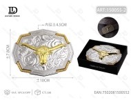 Hebilla de cinturón grande de 4.5 cm, estilo occidental, de aleación plateada y envejecida, con diseño alienígena. - Product Image 1