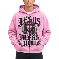 TOPSHOW Sweat à capuche zippé personnalisé épais, coupe oversize, style streetwear Y2K, imprimé graphique gothique Jésus, pour homme