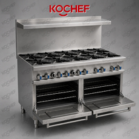 Cuisinière professionnelle en acier inoxydable, 10 brûleurs, haute puissance, cuisinière à gaz avec four à convection