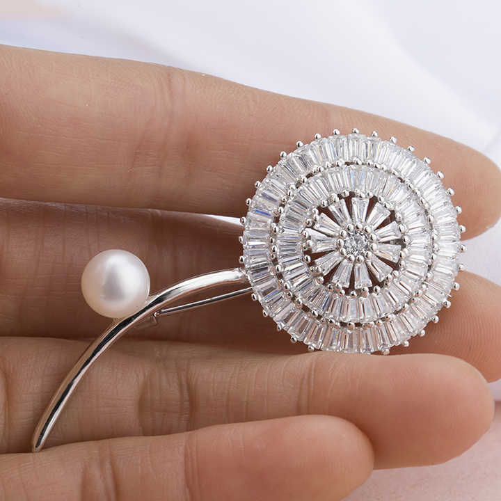 Designer 925 Sterling Silver Vintage Flower Pearl Brooch for Women